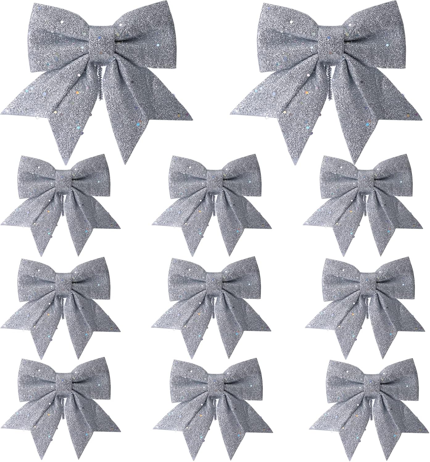 YYJUNYING 12Pcs Christmas Tree Bows,Silver Bows for Christmas tree