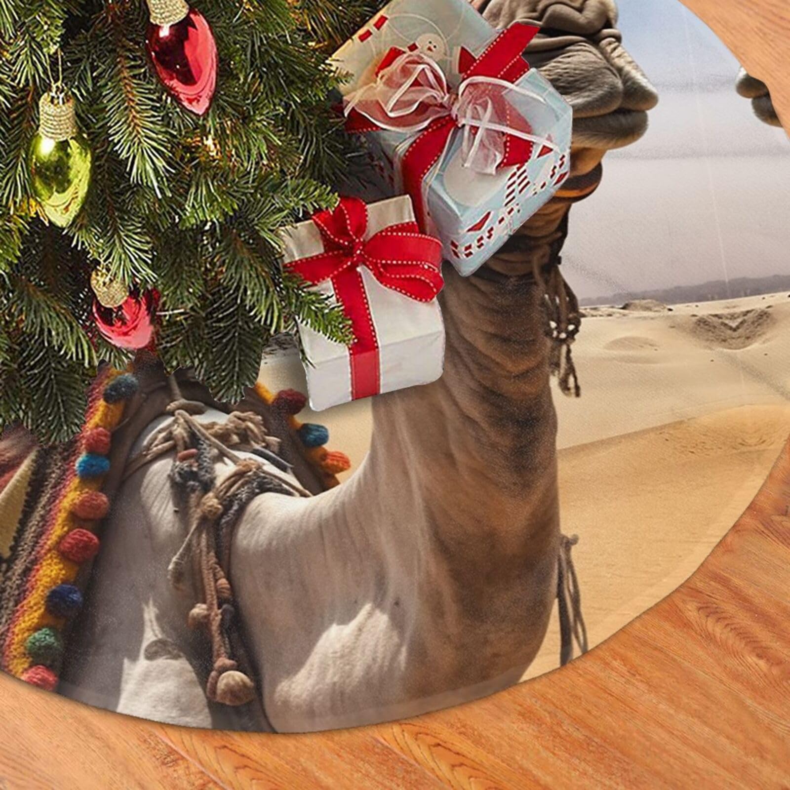 Fodpand Black Pyramid Camel Christmas Tree Skirt 30" Velvet Xmas Tree Skirt Mat Rustic Christmas Tree Mat Cover Winter Xmas Tree Collar For Indoor Outdoor Christmas Decorations