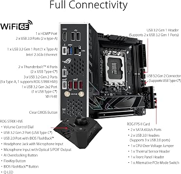 ASUS ROG Strix Z790-I Gaming WiFi 6E LGA1700 (Intel 14th,13th&12th Gen)mini-ITX gaming motherboard(PCIe5.0,DDR5,10+1 power stages,Thunderbolt 4,2.5GbLAN,USB 3.2 Gen 2x2 front panel TypeC,M.2/NVMe SSD)