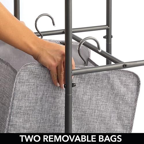 Miniatura 6 de mDesign Cesta vertical apilada para ropa sucia con ruedas, portátil, 2 bolsas extraíbles para organizar ropa, lavandería, luces, oscuridades, marco