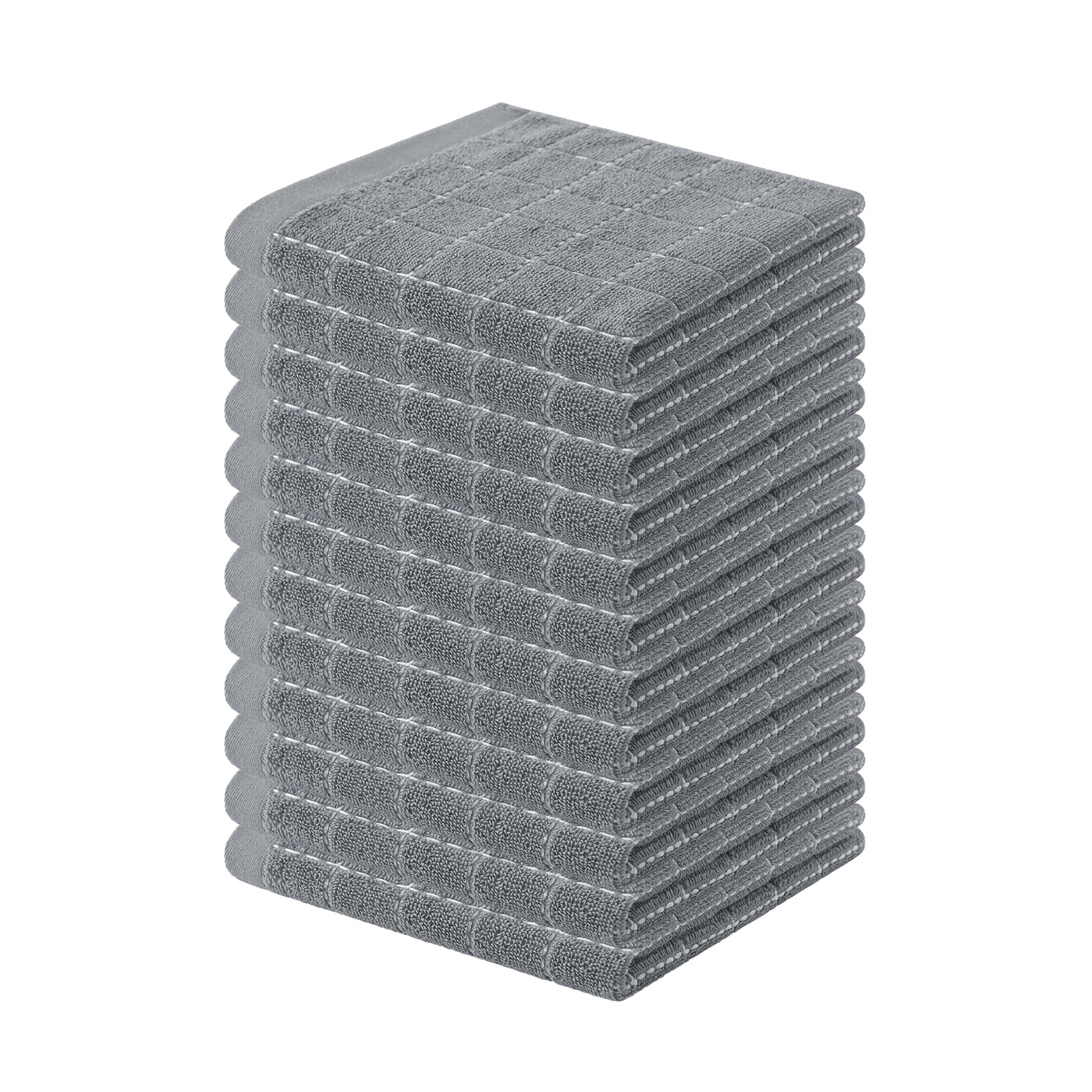 Homaxy 100% Cotton Terry Kitchen Towels, 12 Pack, Grey | Ultra Soft and Absorbent, Suitable for Drying and Washing Dishes