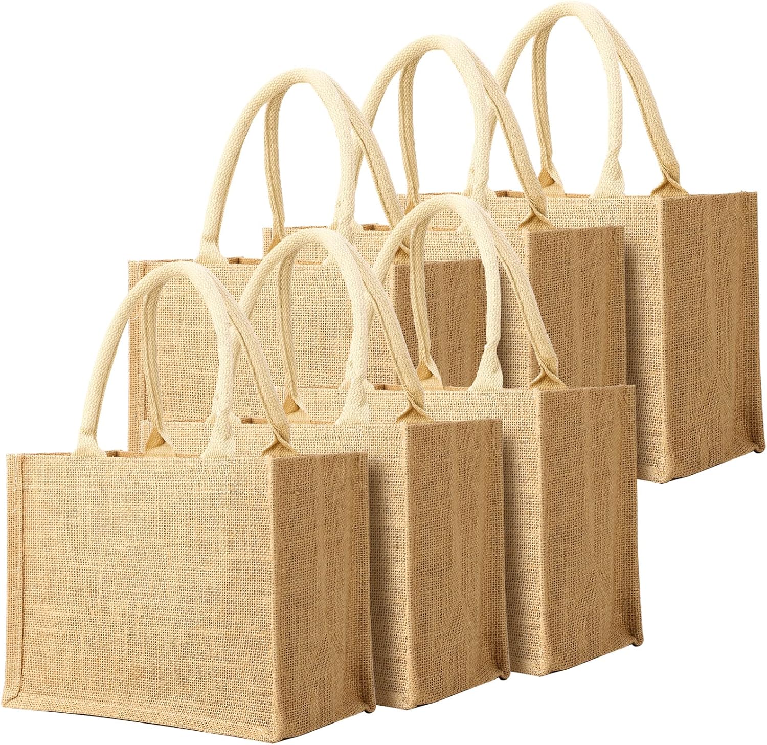 Segarty Burlap Tote Bags, 6 Pcs Small Natural Jute Reusable Gift Favors Bag with handles Blank Tote Bulk for Bridesmaid Wedding, Women Market Grocery Shopping, Bachelorette Party, Beach Trip, DIY