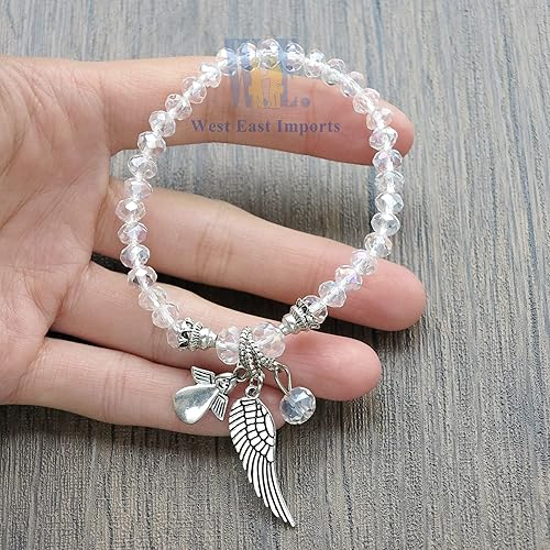 Miniatura 6 de Bautismo Party Favor (12PCS) Pulsera de ángel de cristal para bautizo Recuerdos para bautizo con bolsa de regalo de organza