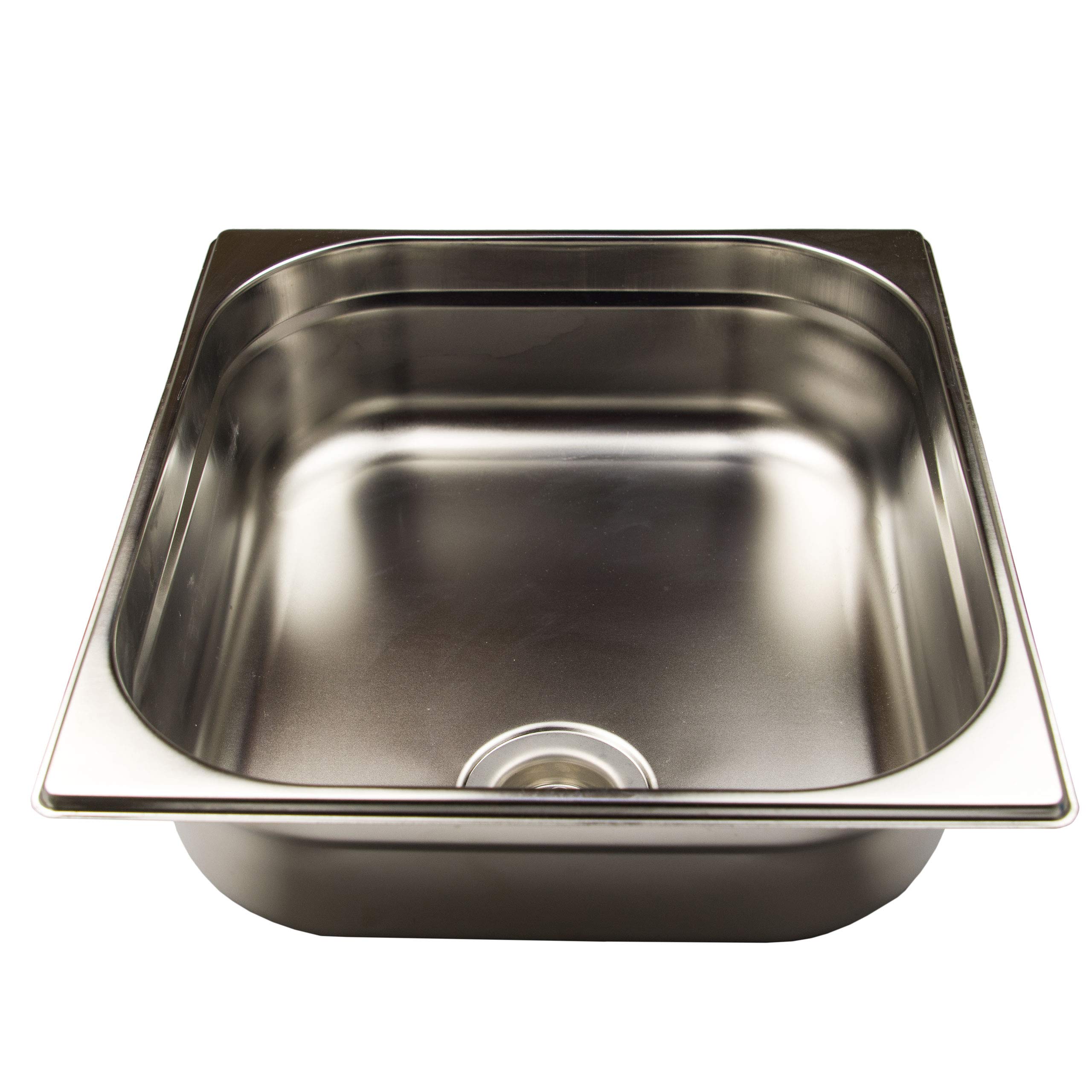 Lavabo in acciaio inox 354 mm x 325 mm x 100 mm con valvola di scarico universale.
