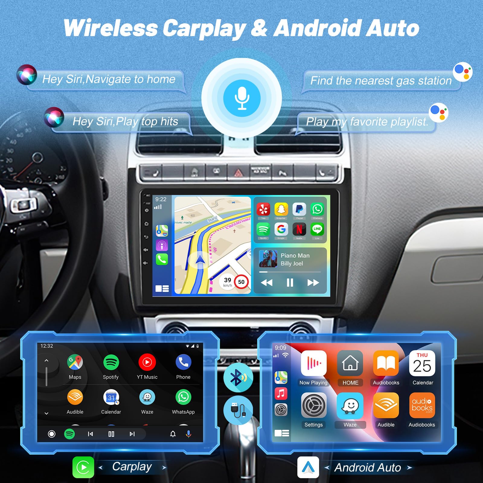 Radio de Coche para VW Volkswagen Polo 2008-2020, [2G+64G] Android Estéreo de Coche con Pantalla Táctil con Carplay Inalámbrico y Android Auto/Bluetooth/WiFi/Bluetooth/EQ/FM RDS Radio
