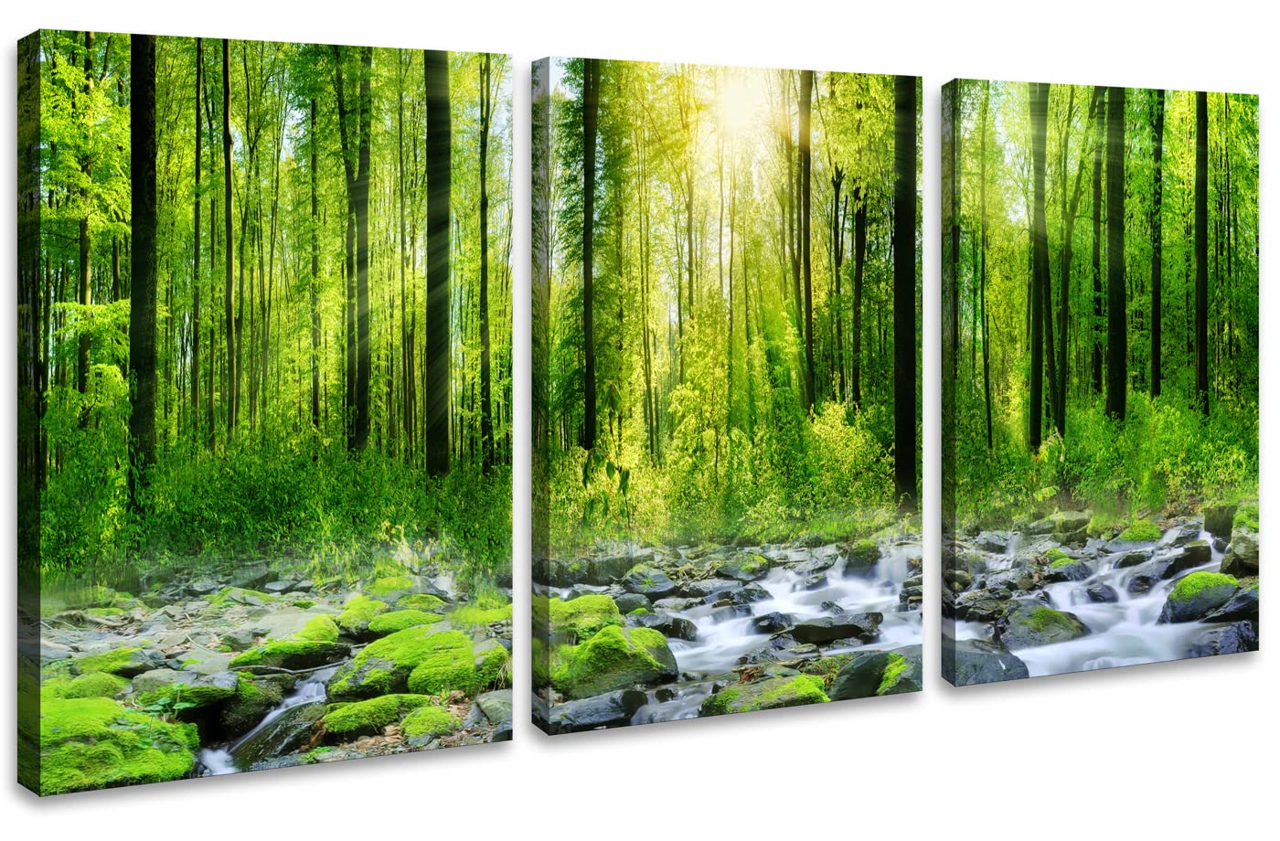 DYYJ Green Forest Canvas Wall Art for Living Room Scenery Natural Pictures Home Decor Printing Framed Artwork Bedroom Office Wall Decoration Landscape Printing Size 12''x16'' x3pcs