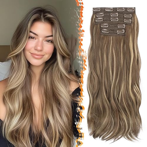 BARSDAR Balayage Clip in Hair Extensions - 20 Inch Soft