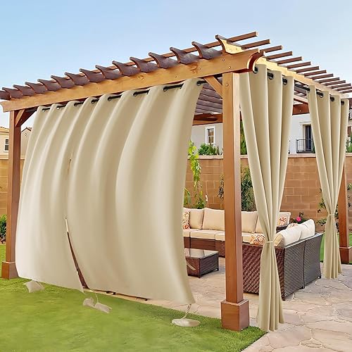 RYB HOME Cortinas para exteriores resistentes al viento, cortina opaca impermeable con bolsas de peso, cortinas aisladas de privacidad para patio,