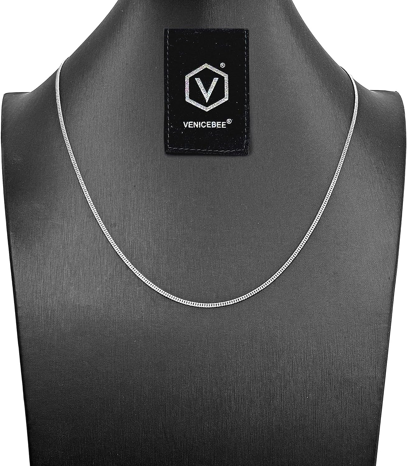 VENICEBEE® Sterling Silver Chain 925 Necklace Dual Curb 22" inch long 2MM wide - Beautiful Fine Jewelry + Velvet Pouch, Polishing Cloth - HYPOALLERGENIC LEAD-FREE NICKEL-FREE METAL Curb 22-2 - Image 4