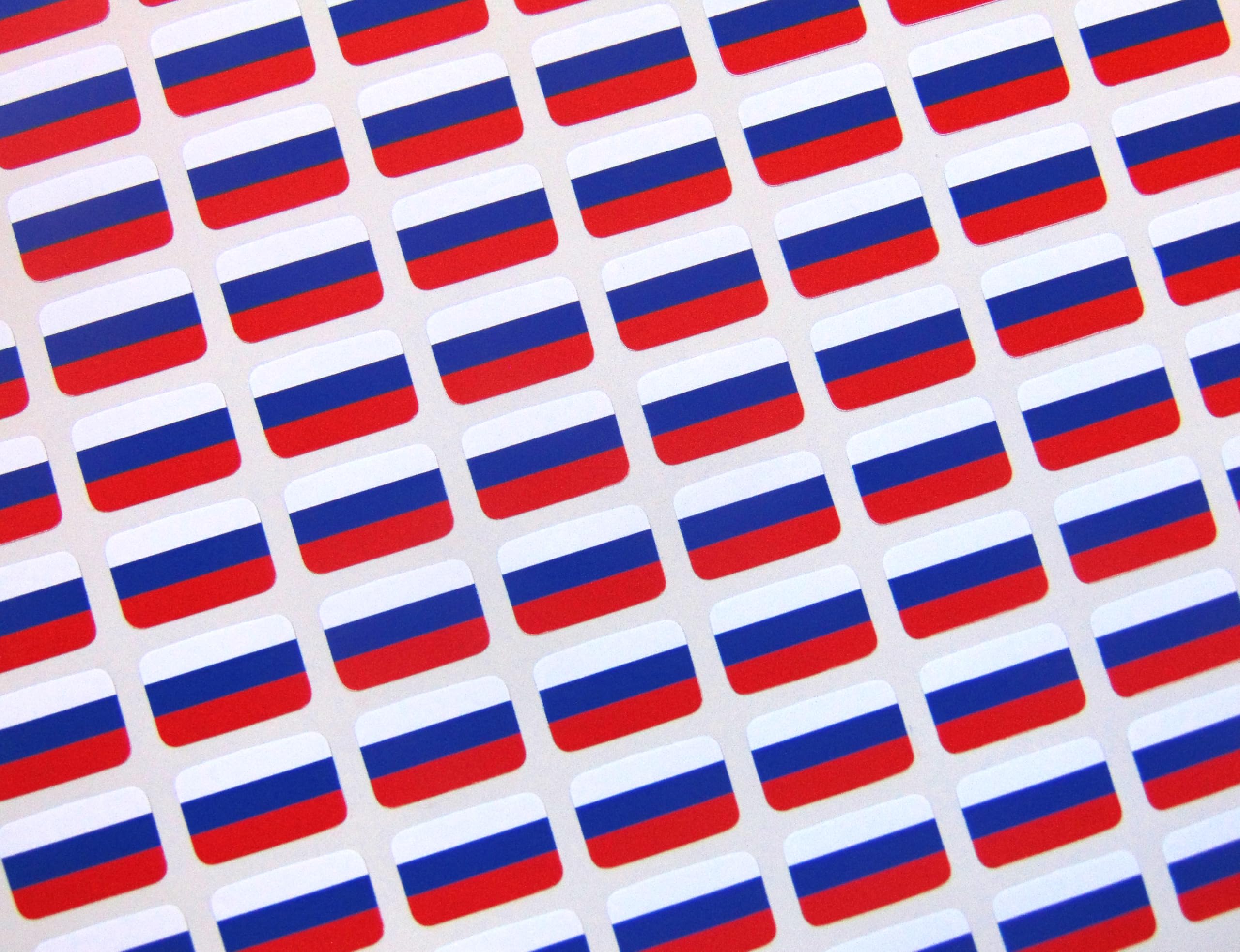 Pack of 110 Small Mini 16x10mm Russia Russian Durable Plastic Flag Stickers, Sticky Labels