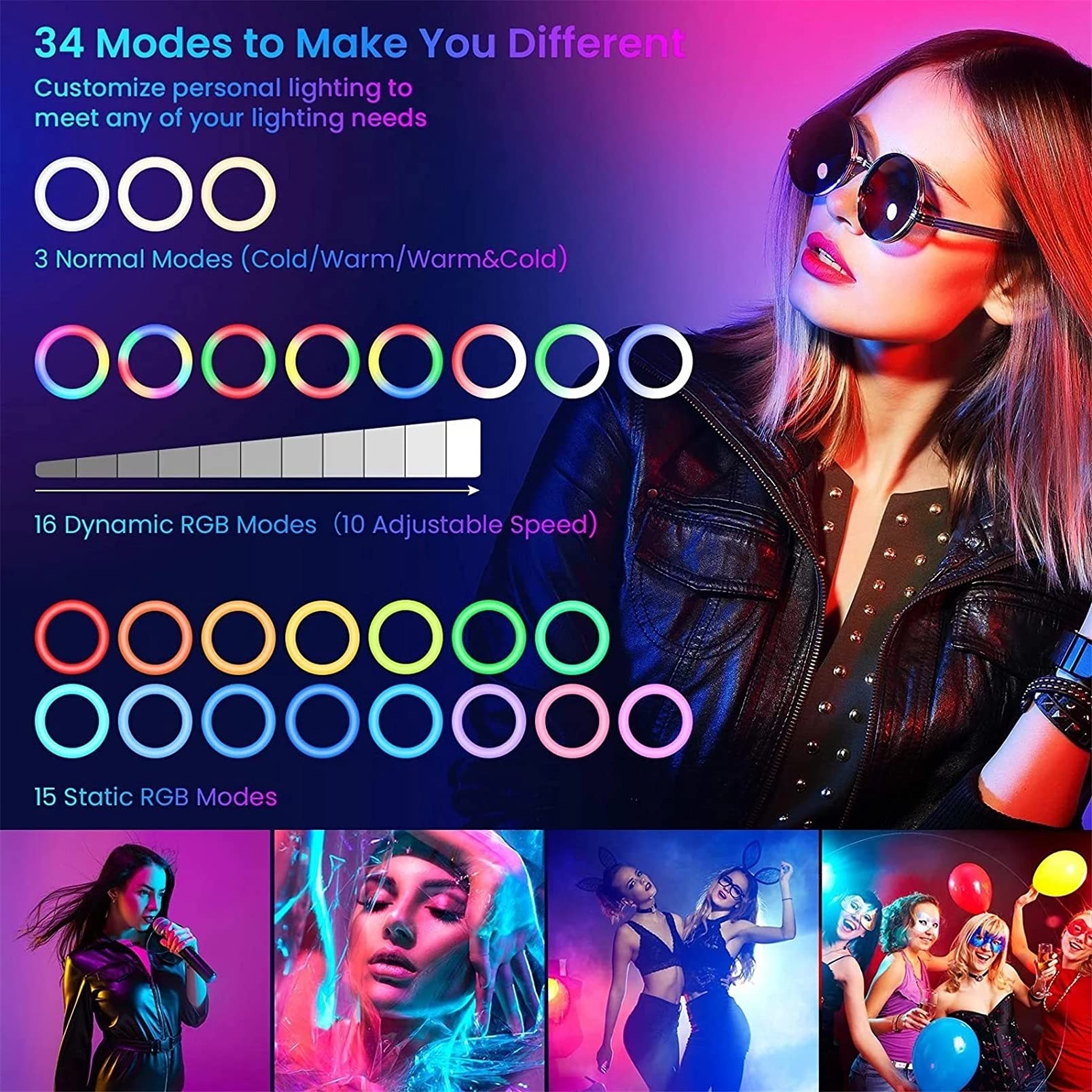 HMTE Selfie Soft Ring Light RGB con treppiede di riempimento LED RingLight Phone Photography Rim Light Live Video Shoot Makeup Circle Lamp