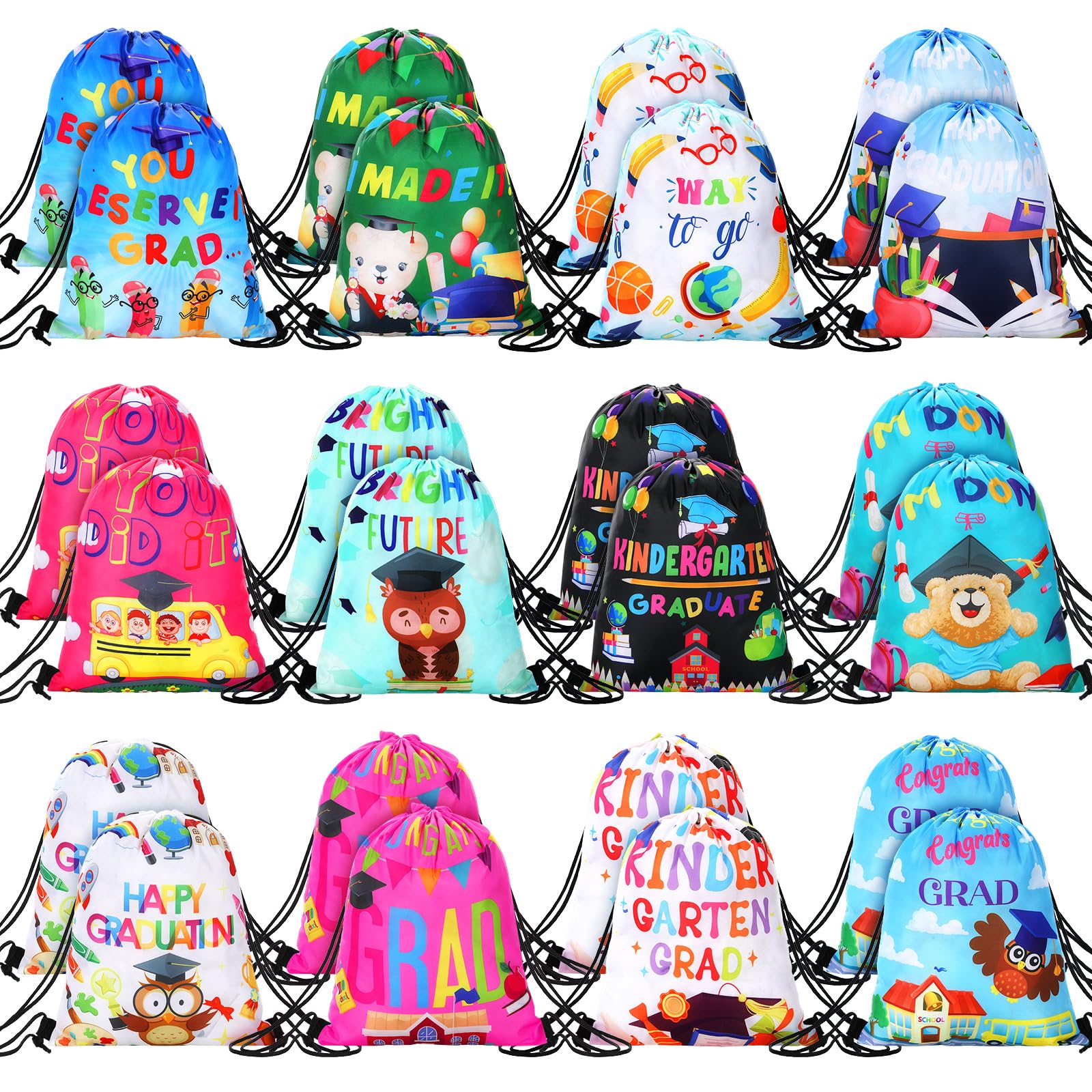 Spiareal 48 Pcs Kindergarten Graduation Drawstring Bag for Kids Preschool Drawstring Backpack 2026 Congrats Grad Gift Bag Funny Congratulations Favor