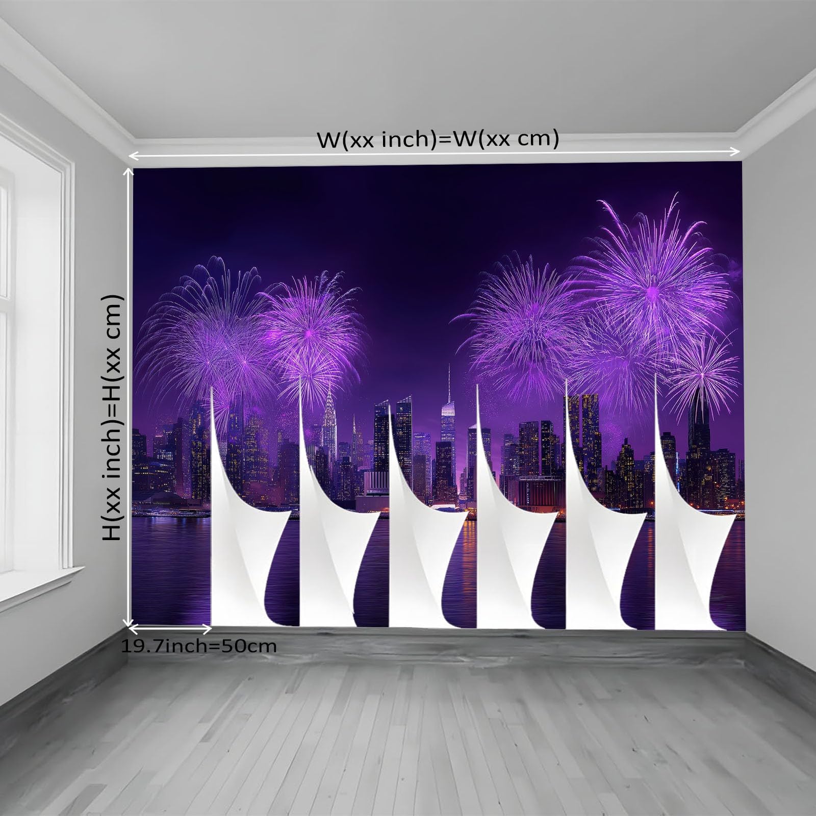 Tapeta 300 x 210 cm, panoramiczna tapeta z włókniny panorama Nowego Jorku fajerwerki, fioletowa dekoracja ścienna, plakat z nadrukiem 3D gobelin