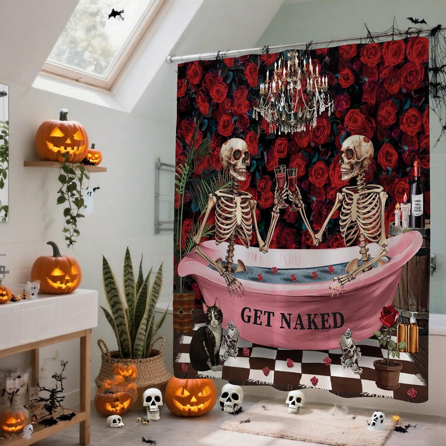 Halloween Shower Curtain Set for Bathroom, 72"X72" Shower Curtain