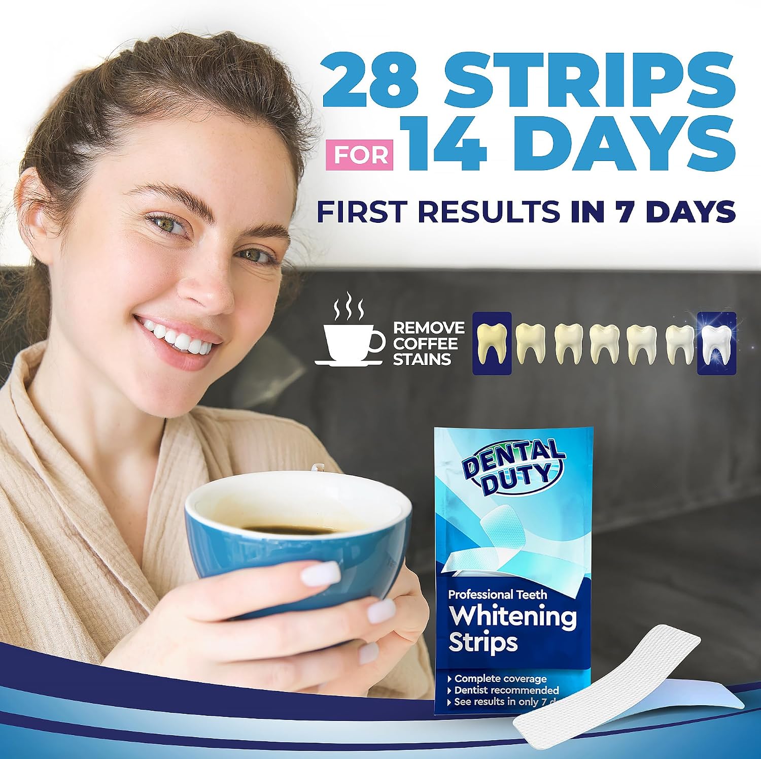 Dental Duty Teeth Whitening Strips – 28 Strips (14 Treatments) – Gentle Carbamide Peroxide Whitening – Removes Coffee, Tea & Wine Stains – Enamel Safe