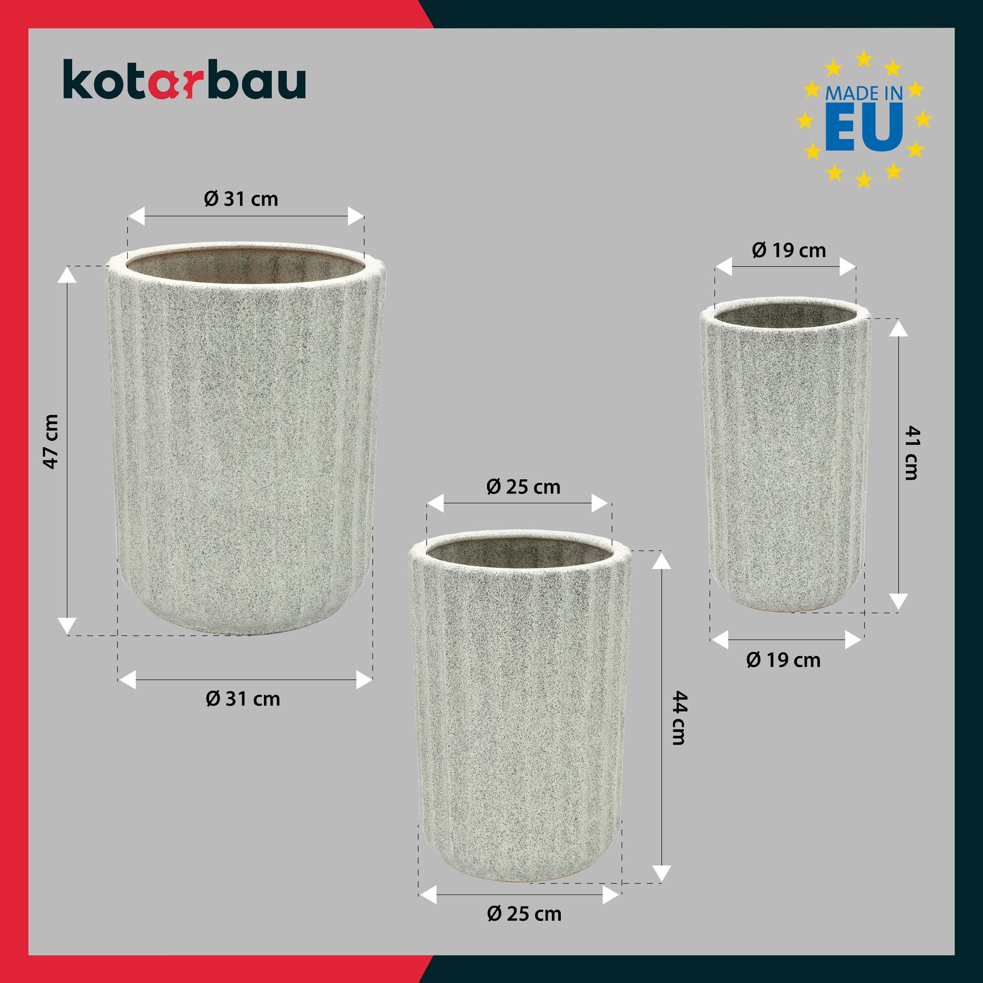 KOTARBAU® Set di 3 vasi da fiori in ceramica, diametro 19 cm, altezza: 41 cm, diametro: 25 cm, altezza: 44 cm, diametro: 31 cm, altezza: 47 cm, verde oliva, fiori in ceramica, per Zimmerp