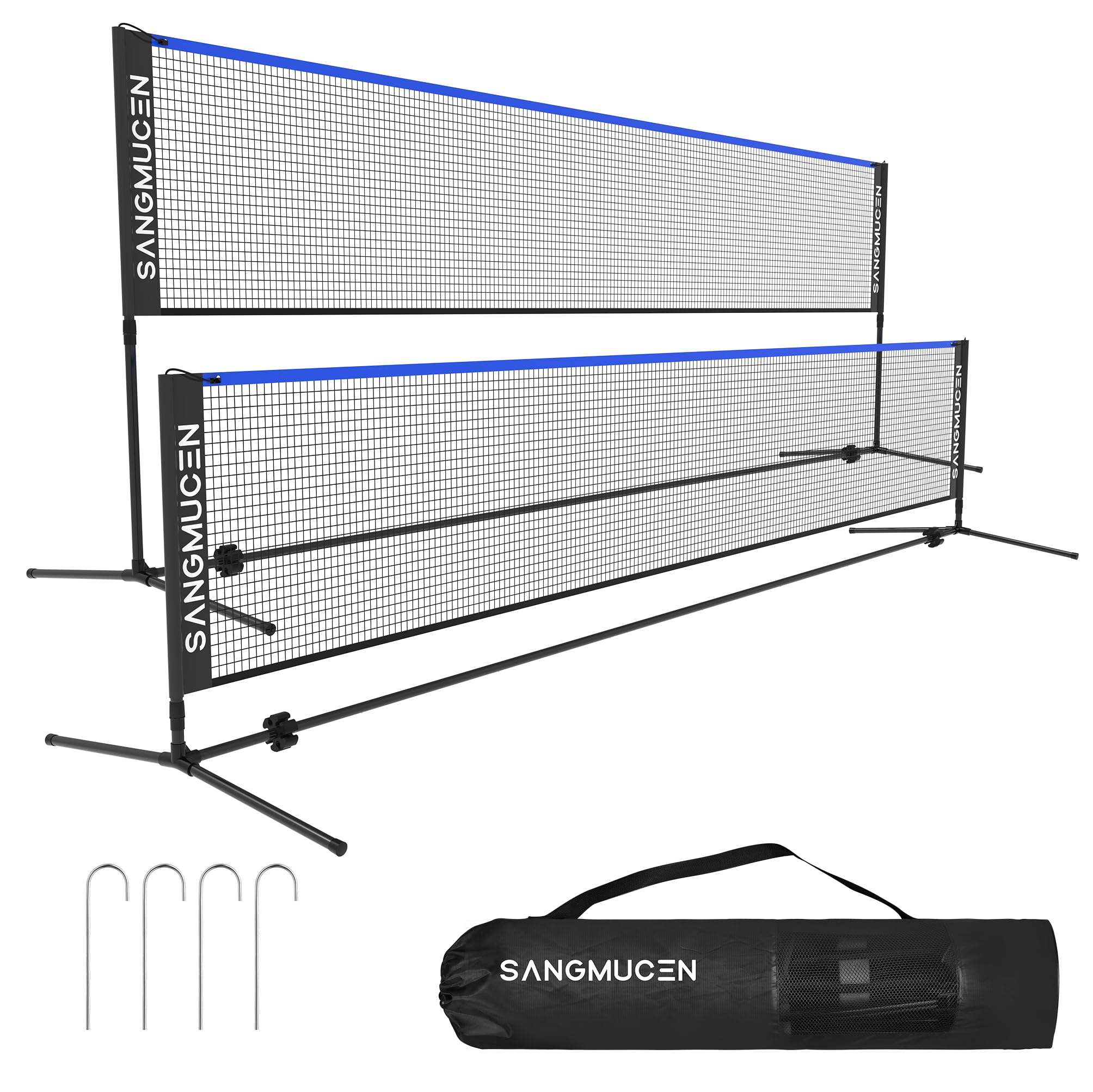 SANGMUCEN Set di rete da badminton da 3 m/4 m/5 m, rete da pallavolo all'aperto, regolabile in altezza, portatile, con borsa per il trasporto, rete sportiva ideale per tennis, badminton per bambini o