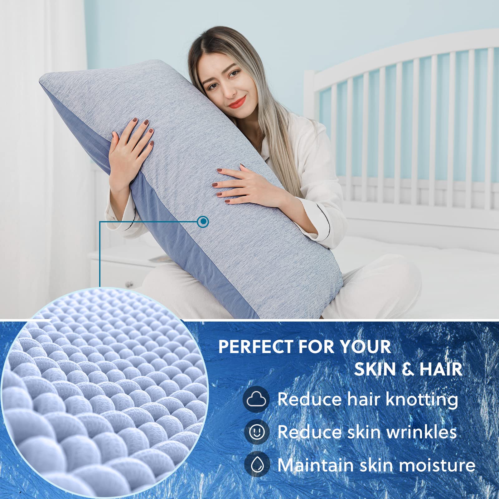 HOMFINE Federe Fibre di Rafffreddamento - 2 Pezzi Giapponese a Raffreddamento Naturale, Tessuto Ipoallergenico e Traspirante Indicato per la Cura dei Capelli e della Pelle (Blu, 50x75cm)