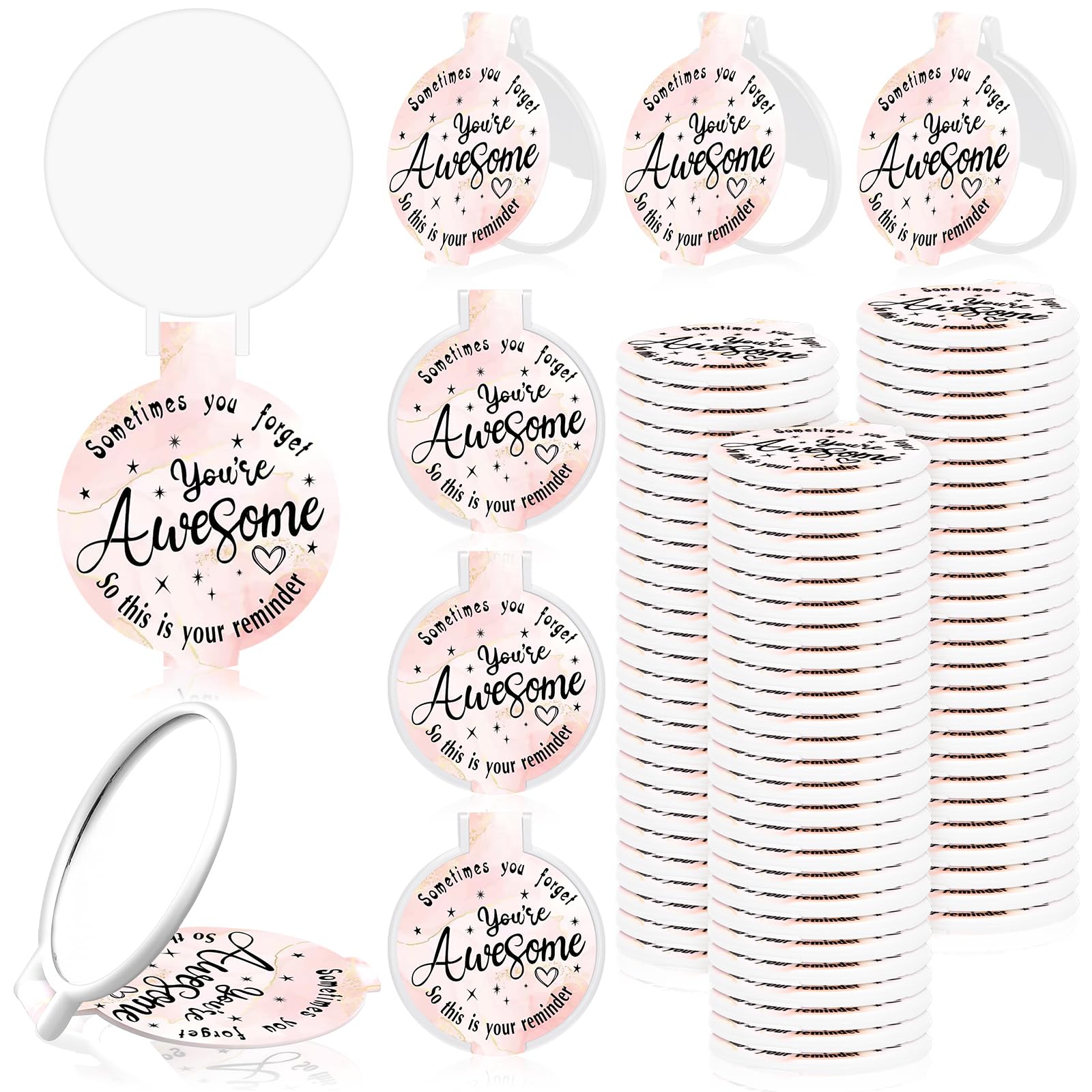 Huwena 100 piezas de espejo compacto a granel inspirador bolsillo pequeño redondo portátil plegable bolso de maquillaje espejo de agradecimiento para empleados regalos de Navidad mujeres niñas