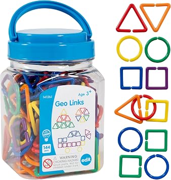 edxeducation Geo Links, Mini Jar, Set of 144, Linking Shapes, 6 Colors