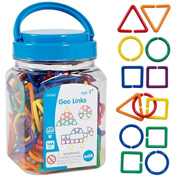 edxeducation Geo Links, Mini Jar, Set of 144, Linking Shapes, 6 Colors | Practice Shape Recognition, Counting, Sorting and More