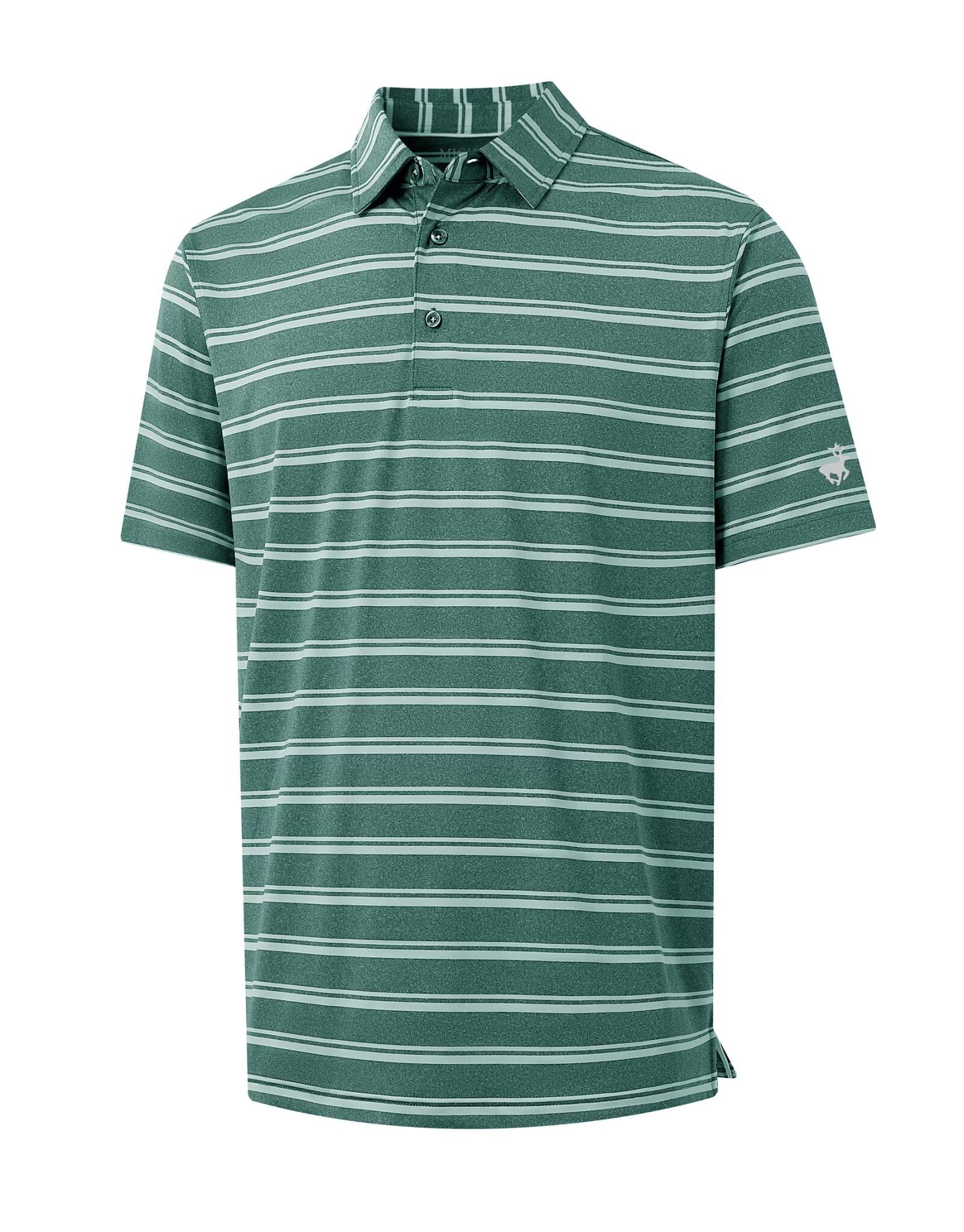 MICHEL ROUEN Mens Golf Polo Shirts Quick Dry Business Stretch Lightweight Soft Striped Collared Mens Golf Shirts