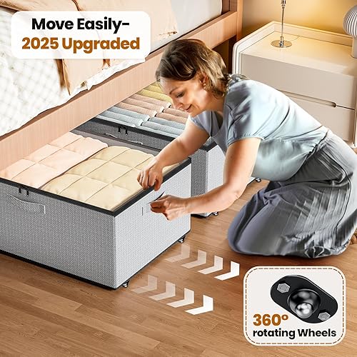 Miniatura 5 de Almacenamiento debajo de la cama con ruedas, paquete de 2 contenedores de almacenamiento debajo de la cama con tapas transparentes, no requiere