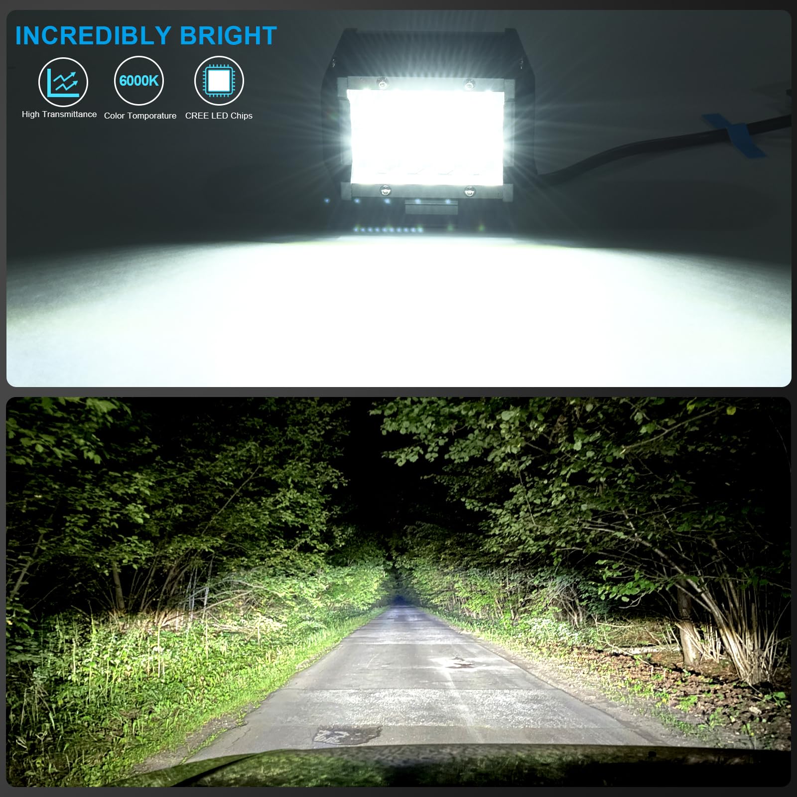 Faro Trabajo LED 12V 4'' 120W 9500LM 6000K IP67 Impermeable Off-road para Coche Tractor