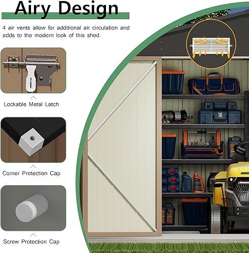 Vista 59 de Devoko Cobertizo metálico de almacenamiento para exteriores, 8 x 10 pies, espacio de almacenamiento al aire libre, cobertizo grande para Gris