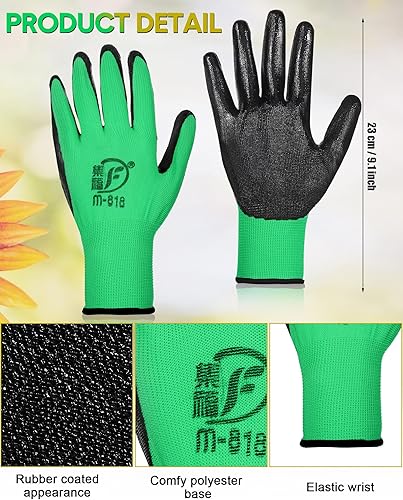 Vista 21 de Honeydak 36 pares de guantes de jardinería para hombres y mujeres, guantes de jardín con revestimiento de goma transpirable Rojo
