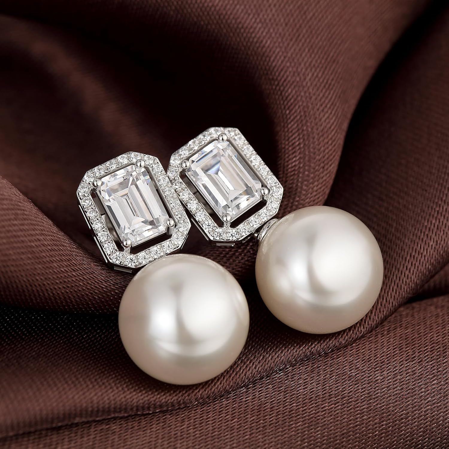 Jiamiaoi Large Pearl Earrings 925 Sterling Silver Pearl Earrings with Cubic Zirconia in White/Gray Colors, Come with Gift Box - Image 5