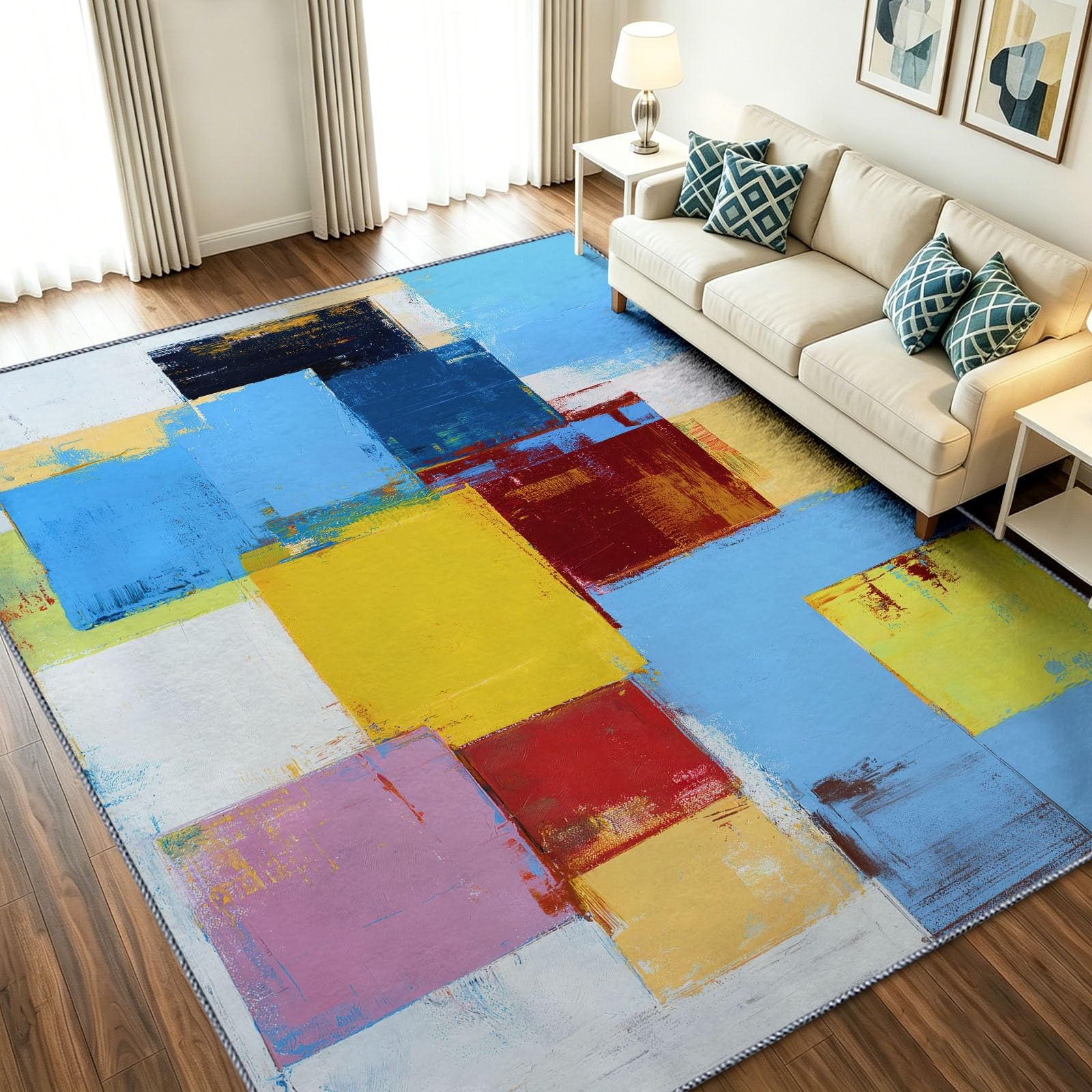 Alfombra lavable azul de 160x230 cm que soluciona los problemas de suciedad y resbalones en casa