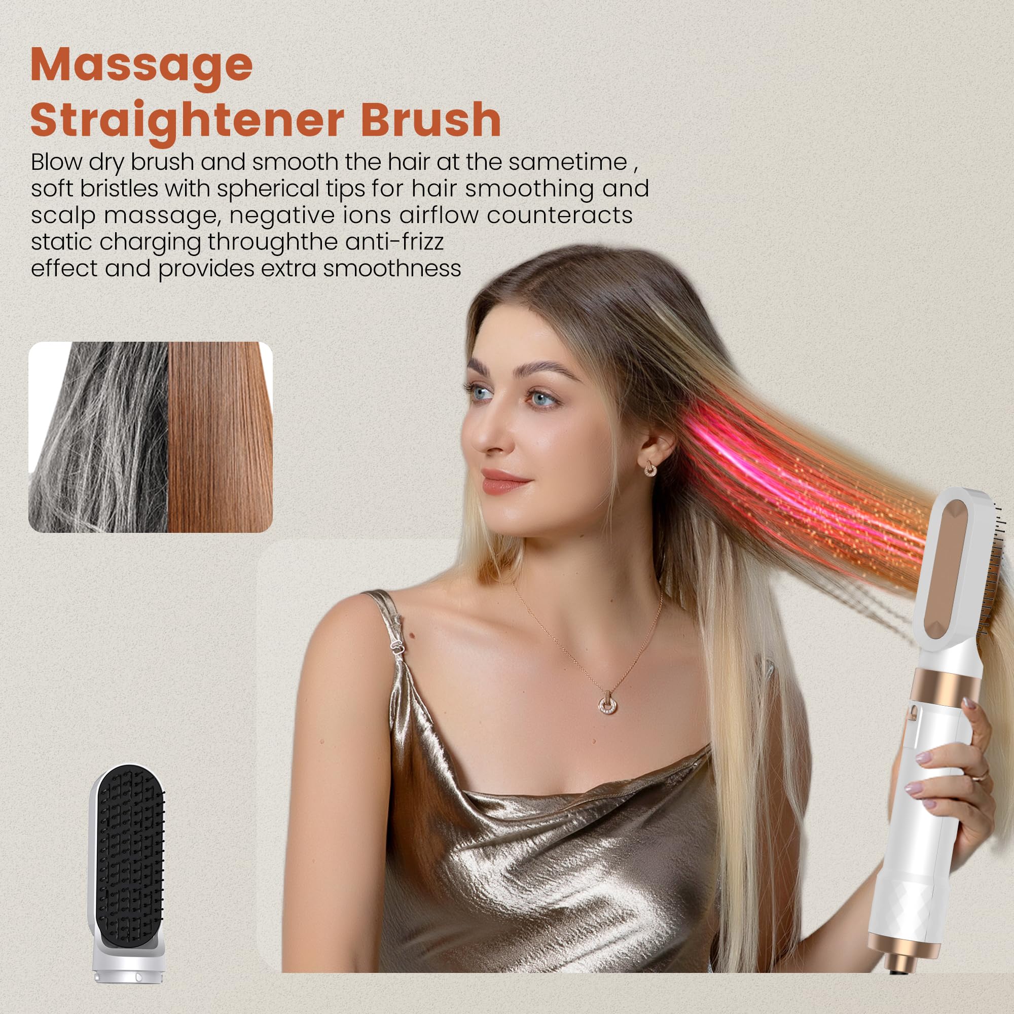 Airbrush 5 en 1 Seche Cheveux 5 en 1, Brosse Soufflante 5 en 1 Avec Seche Cheveux Boucleur, Brosse Souflante, Thermal Brush, Air Styler 5 en 1 Pour Sécher, Boucler, Lisser, Cadeau Noel Femme