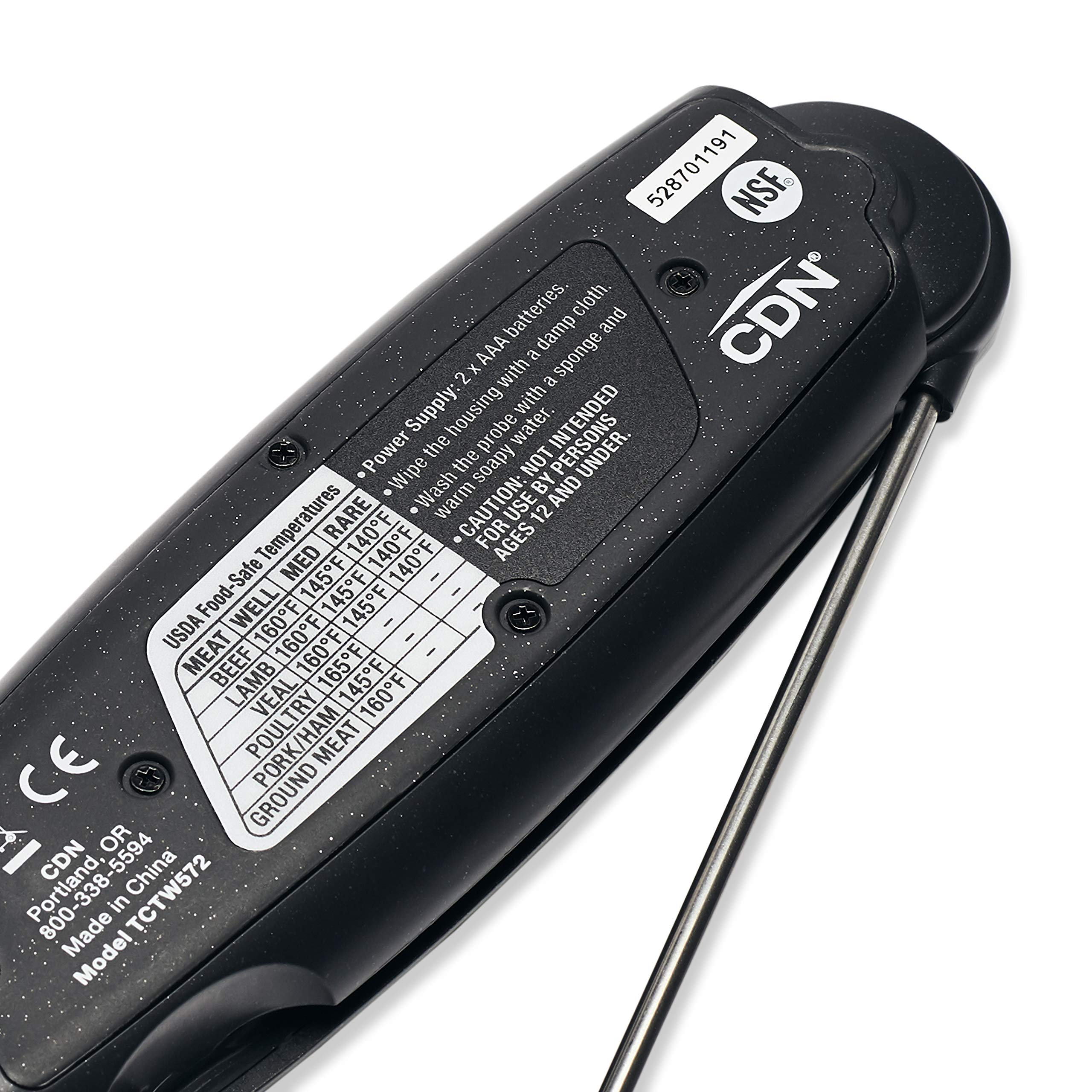 CDN TCTW572 Thermomètre thermocouple pliable en plastique et acier inoxydable Noir