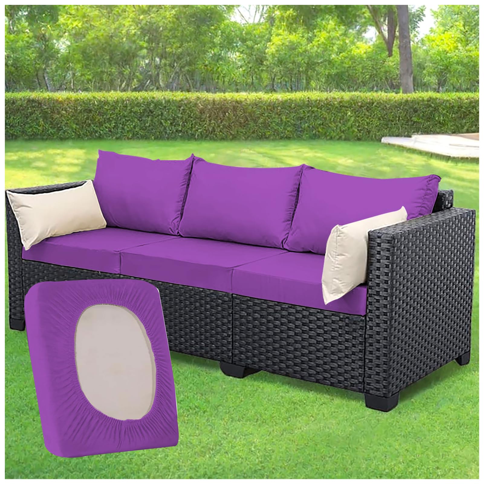 ZGDDPZA 1/2/3 PCS Rattan Cushion Covers, Stretch Fit Garden Furniture Seat Covers, Polyester Replacement for Patio, Balcony & Indoor Chairs (Purple,3PCs Length 50-65cm)