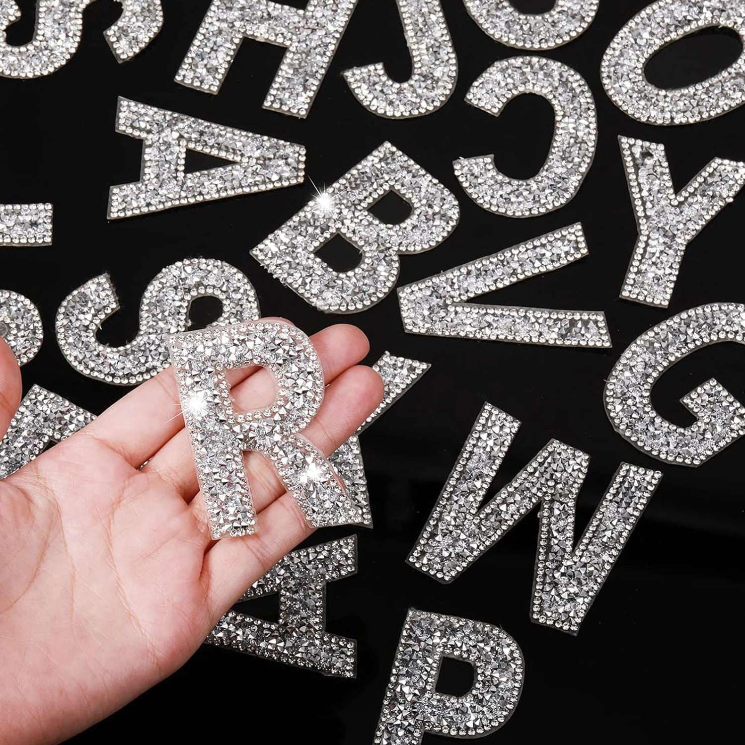 5 fogli di adesivi glitterati con lettere dell'alfabeto e numeri, strass e adesivi per bordi con pietre preziose, 26 lettere dalla A alla Z, numeri