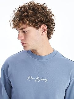 سويت شيرت اوفر سايز مطبوع برقبة دائرية ضيقة وأكمام طويلة للرجال من ال سي وايكيكي