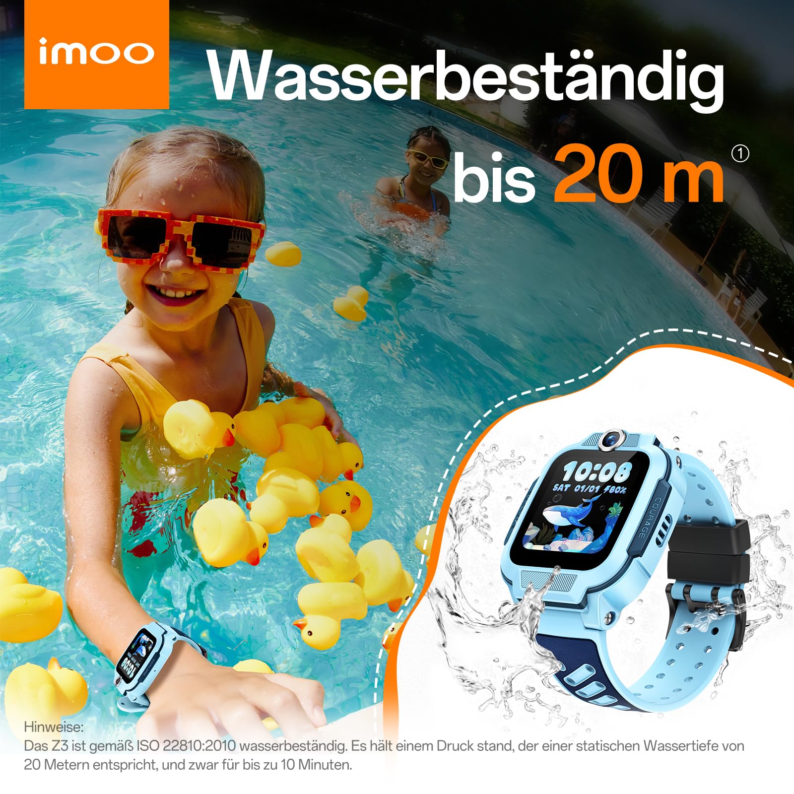 imoo Z3 Kinder-Smartwatch, 4G Sprachanruf, 1,5″ HD-Bildschirm, Wasserbeständig bis 20 m, 8 GB großer Speicher, Klassenmodus & Schlafmodus mit Zubehörset(Blau)