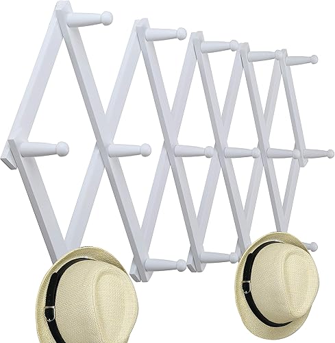 Miniatura 9 de WEBI Perchero de pared de acordeón para pared, perchero expandible de madera, estante de pared de acordeón para sombreros, gorras, tazas de café, 14