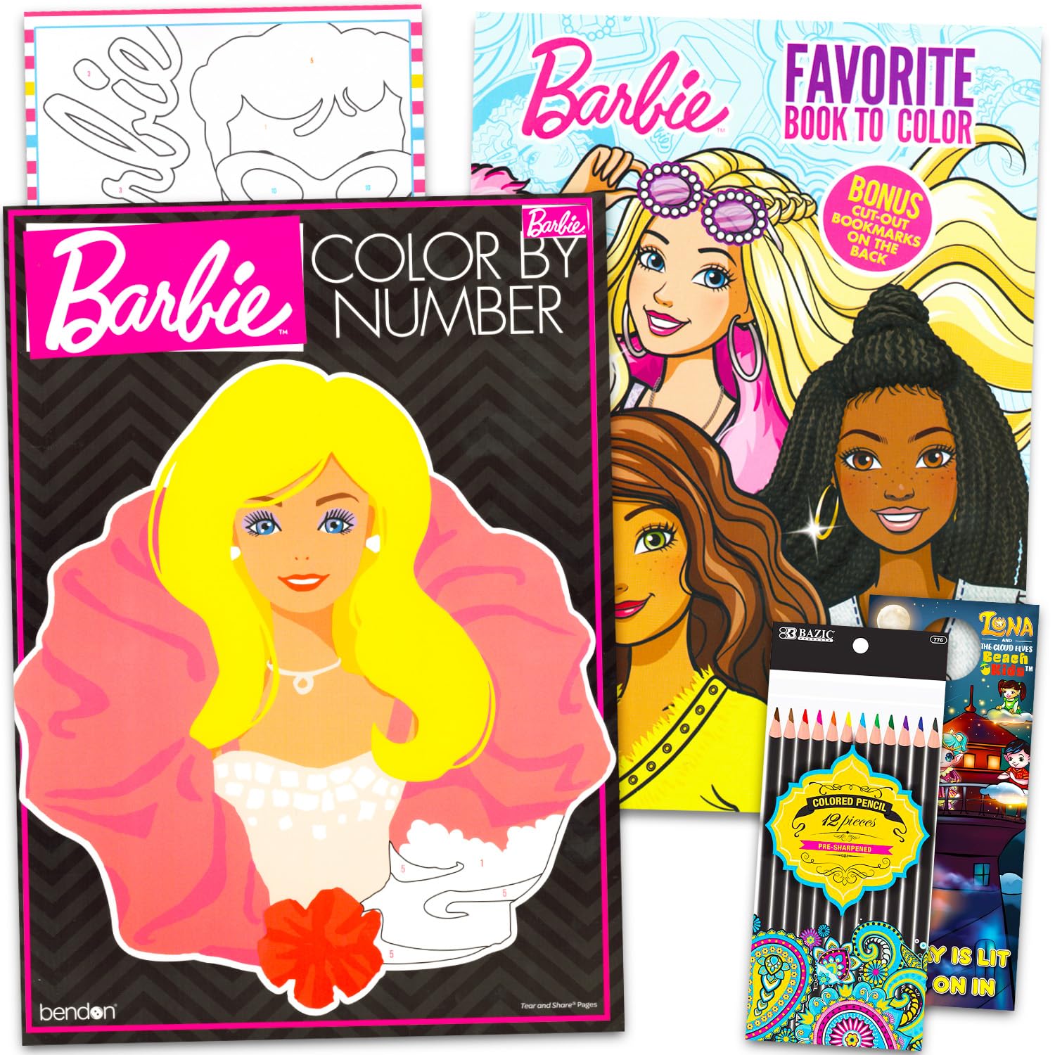 Barbie Color by Number Coloring Book Set for Kids, Teens Adults Girls - Barbie Relaxation Activity Bundle with Advanced Color by Number Book, Coloring Book, Colored Pencils and More