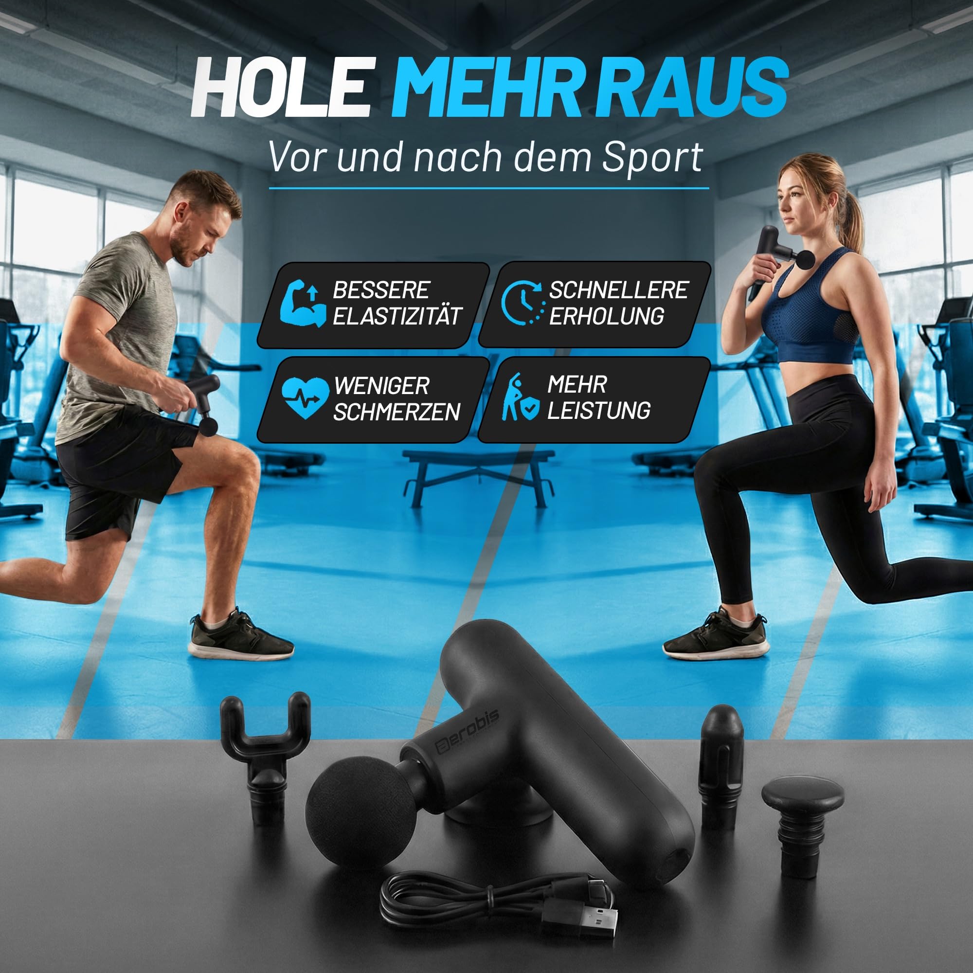 aerobis® Massagepistole Mini - Extra leichtes Triggerpunkt Massagegerät für Muskulatur und Faszien - Massage Gun inklusive 4 Aufsätze & Stufen zur Entspannung, Handmassagegerät