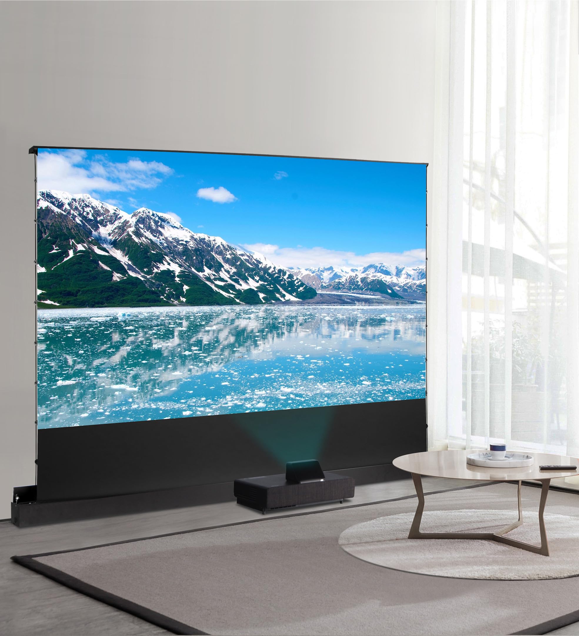 celexon HomeCinema Plus CLR UST-Bodenscheren-Aufroll-Motor-Hochkontrast-Möbeleinbau-Leinwand schwarz 80" | 177,1x99,6cm 16:9 | elektrische 8K,Full-HD ProjektionsLeinwand | für Ultrakurzdistanz-Beamer!