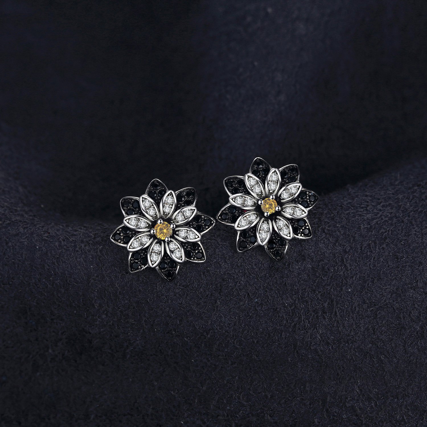 JewelryPalace Gänseblümchen Echt Natur Schwarz Spinell Rauchquarz Ohrstecker Silber 925 Damen, Ohrringe Blume Edelstein Mädchen, Ohrstecker Klein mit Stein Frauen