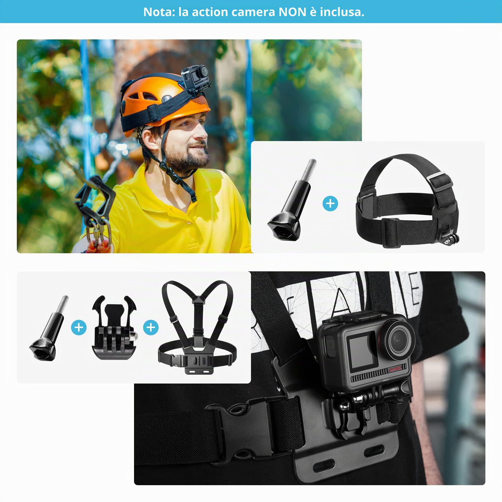 AKASO Kit di Accessori per Action Cam Compatibile con GoPro Hero/ Insta360 DJI Vemont Victure APEMAN COOAU WOLFANG e Altro