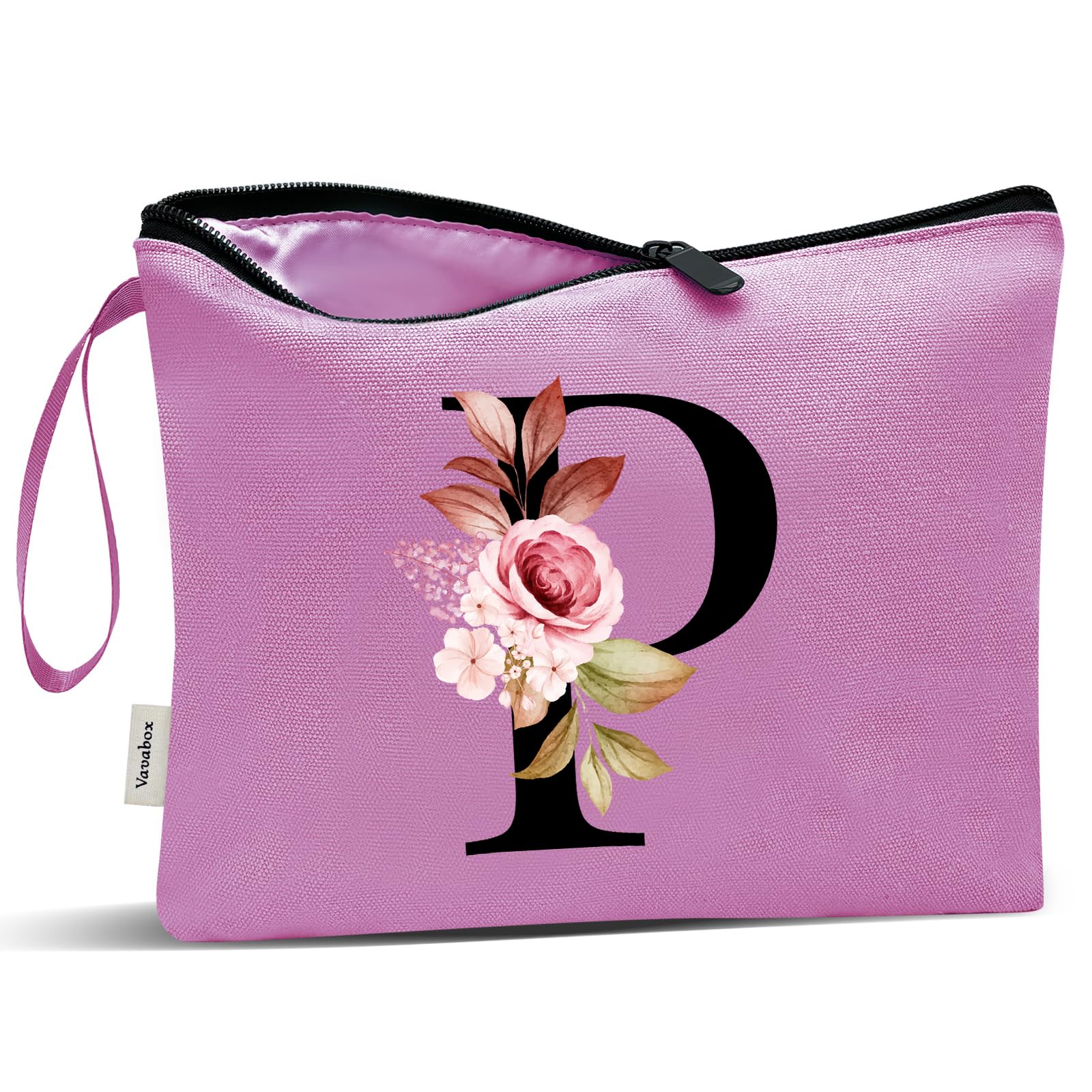 Vavabox A-Z Personalized Makeup Bag, Birthday Gifts for Women Mom, Gifts for Best Friend, Bride Bridesmaid Cosmetic bag (P, 07-Purple)