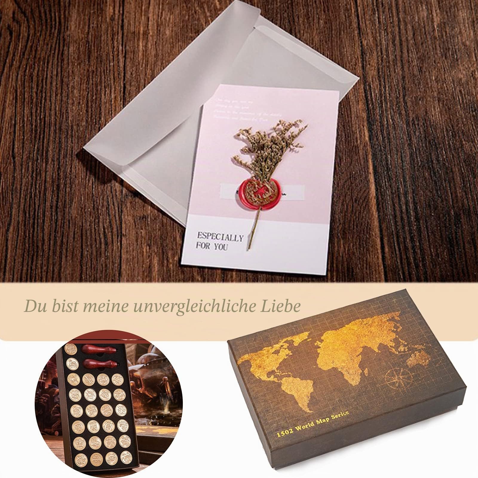 Wachs Siegel Stempel Set, Alphabet Initialen Siegel Stempelkopf Kupfer mit 2 Holzgriff, Classic Vintage 26 Buchstaben AZ Geschenkbox für Antikes Manuskript, Grußkarten, Hochzeit Einladung