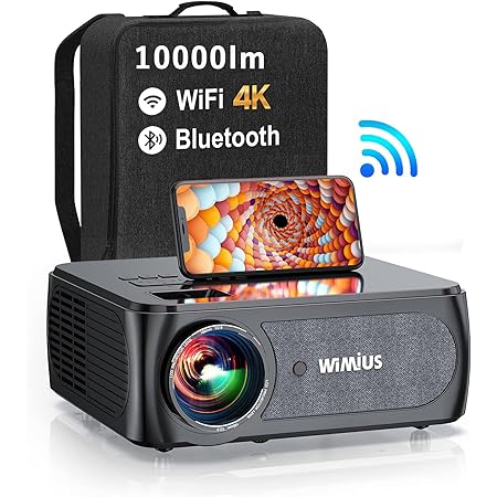 WiMiUS K8プロジェクター10000lm 5G WiFi リアル1080PフルHD 4K対応 Bluetooth5.1 300インチ大画面 4D&4点台形補正 50%ズーム機能 ホームシアター 家庭用/ビジネス/天井吊り可 Android/iPhone/スマホ/タブレット/パソコン/ゲーム機/DVDプレーヤー対応 ブラケット projector 明るさ30%アップ 日本語取扱書&収納バッグ&清掃セット付き