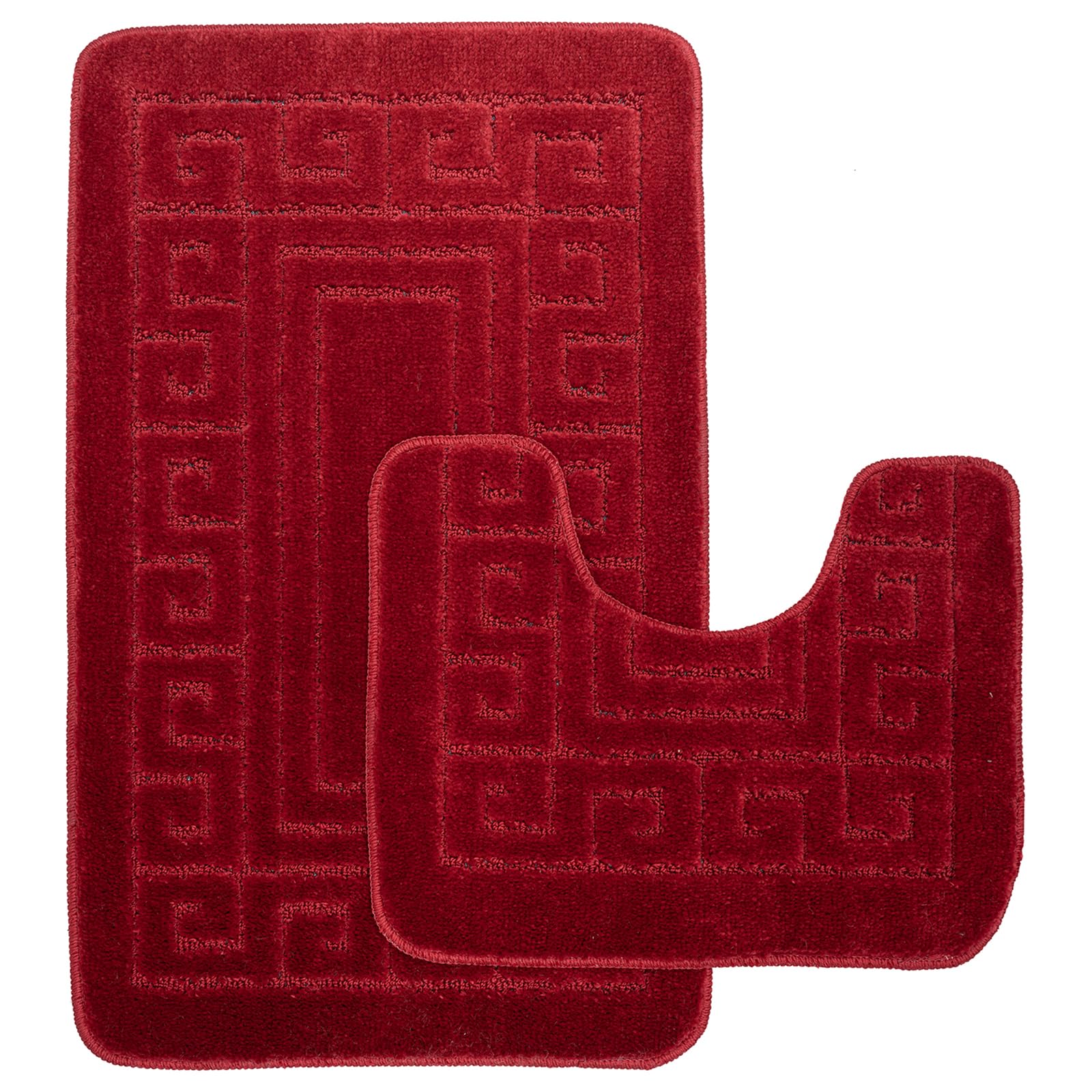 Greek Bath Mat 2 Pcs Set Non-Slip Bath Rug Toilet Mat Washable Bathroom Mats Rugs Absorbent Soft Rug for Bathtub Bathroom Includes 1 Bath Mat (50 X 80cm) And 1 Pedestal Mat (50 X 40cm) (BURGUNDY) โ image 1