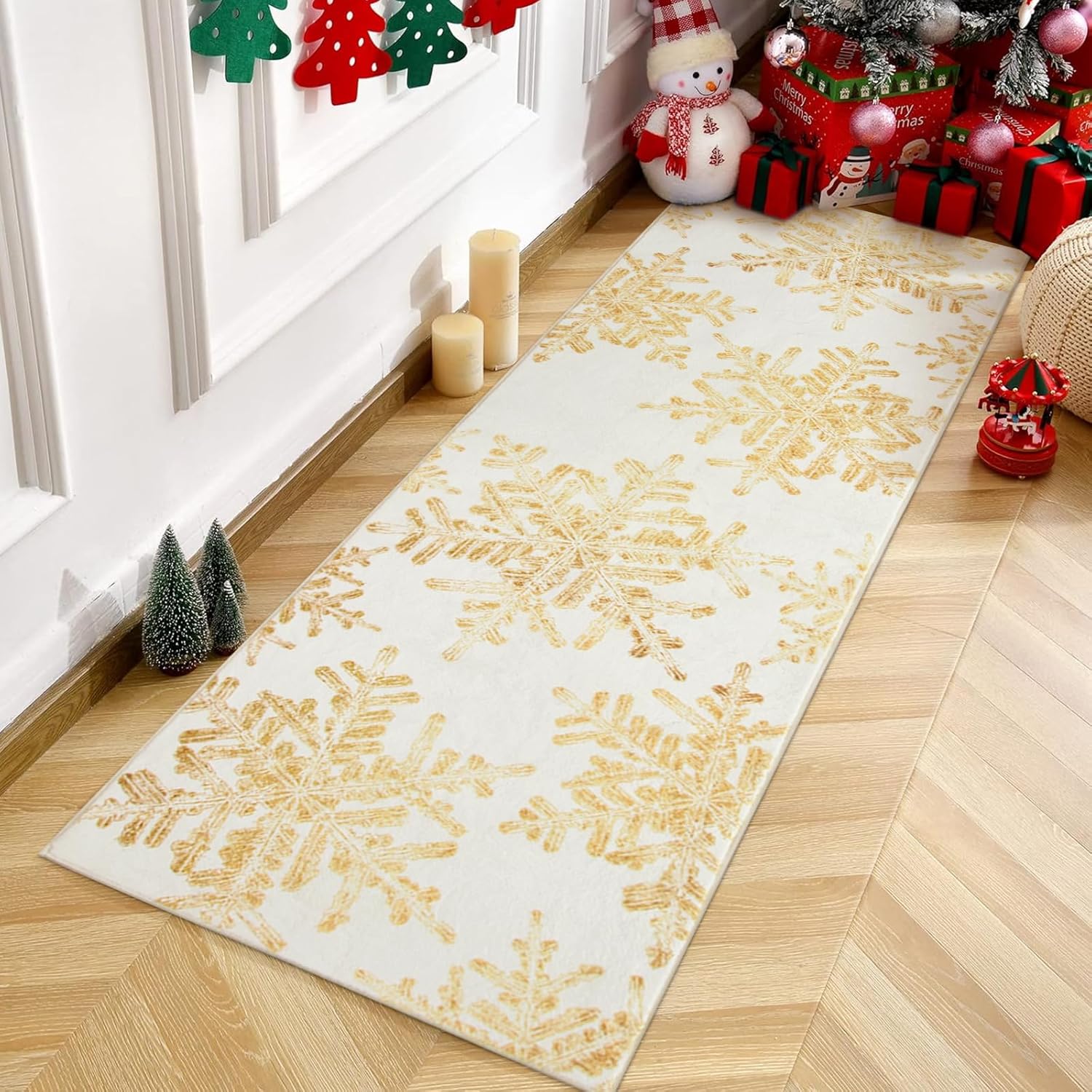 Lahome Snowflake Christmas Runner Rug, 2x6 Non Slip Christmas Rugs Runners