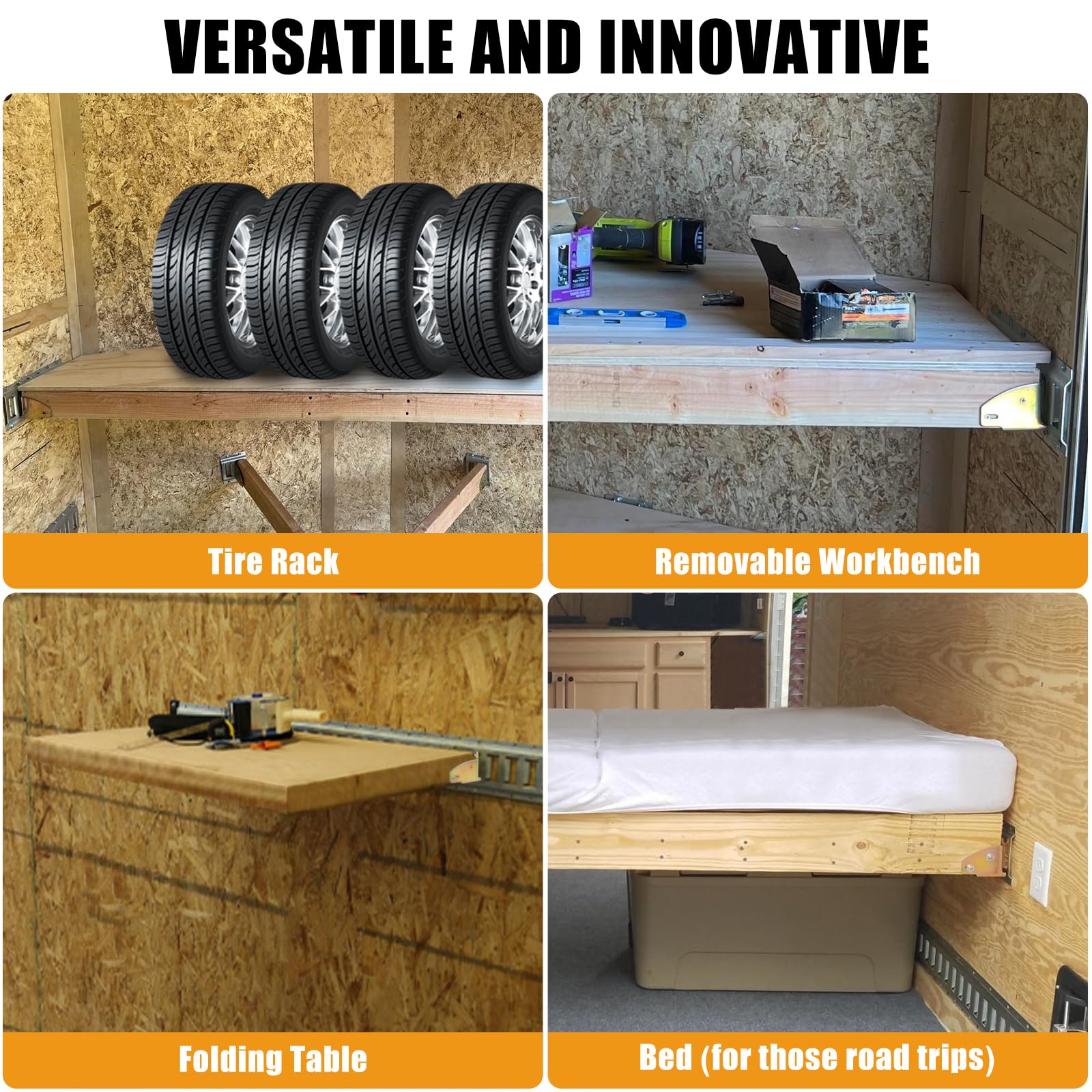 Eapele E-Track - Accessori per prese a bussola in legno, acciaio zincato, misura con 2 x 4 x 6, per aggiungere barre di bloccaggio rimovibili per la zona di carico E-Track (4 pezzi)